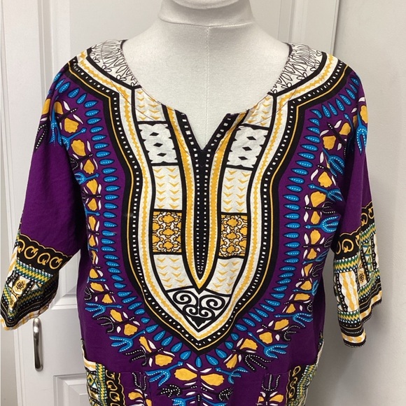 IT Girl Women’s Ethnic Traditional African Print Dashshiki Top, Purple, size M - Picture 10 of 12